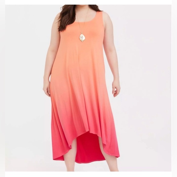 torrid Dresses & Skirts - Torrid 2X Maxi Super Soft Scoop Neck Hi-Low Dress- Coral Dip Dye